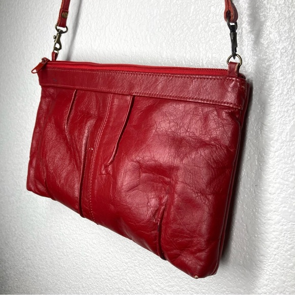 Vintage Toni Red Leather Crossbody Bag 12x8" Retro Purse Removable Strap - Picture 6 of 15